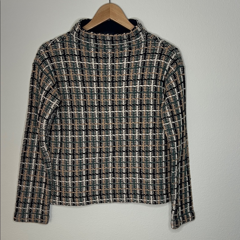 Ann Taylor Multicolor Plaid Knit Sweater Perfect for Fall XS Tan Green Black